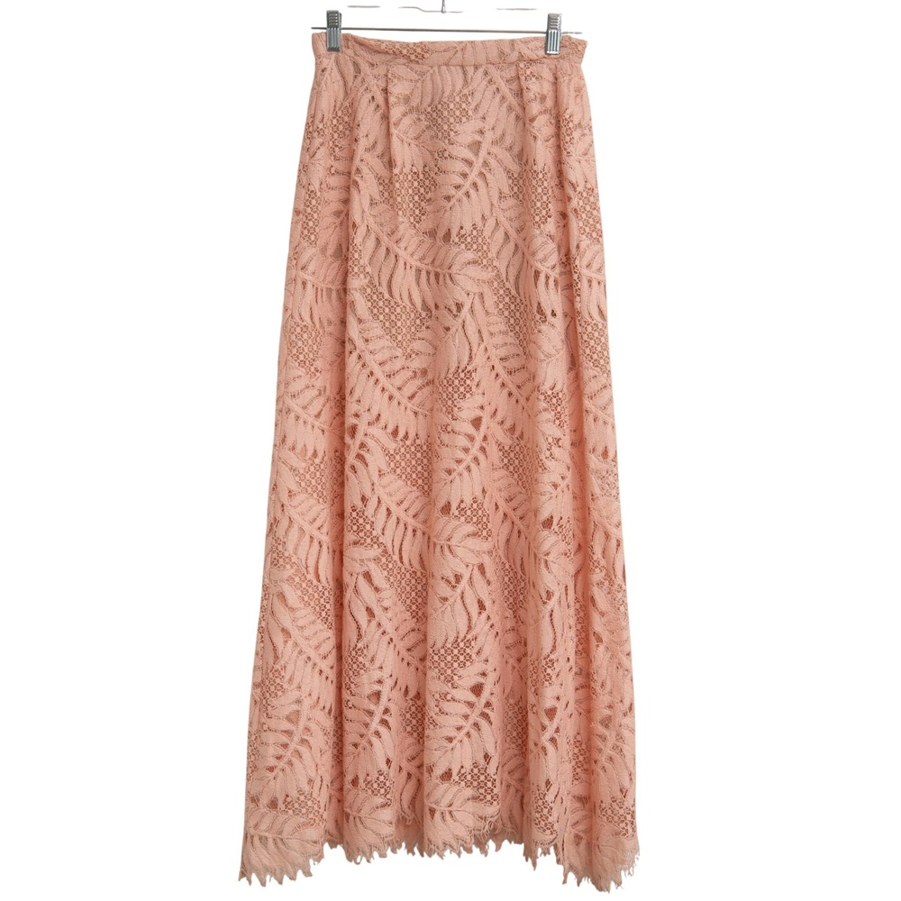 Alexis Pink Lace Maxi Skirt High Waisted Eyelash Hem Romantic Feminine Boho Chic